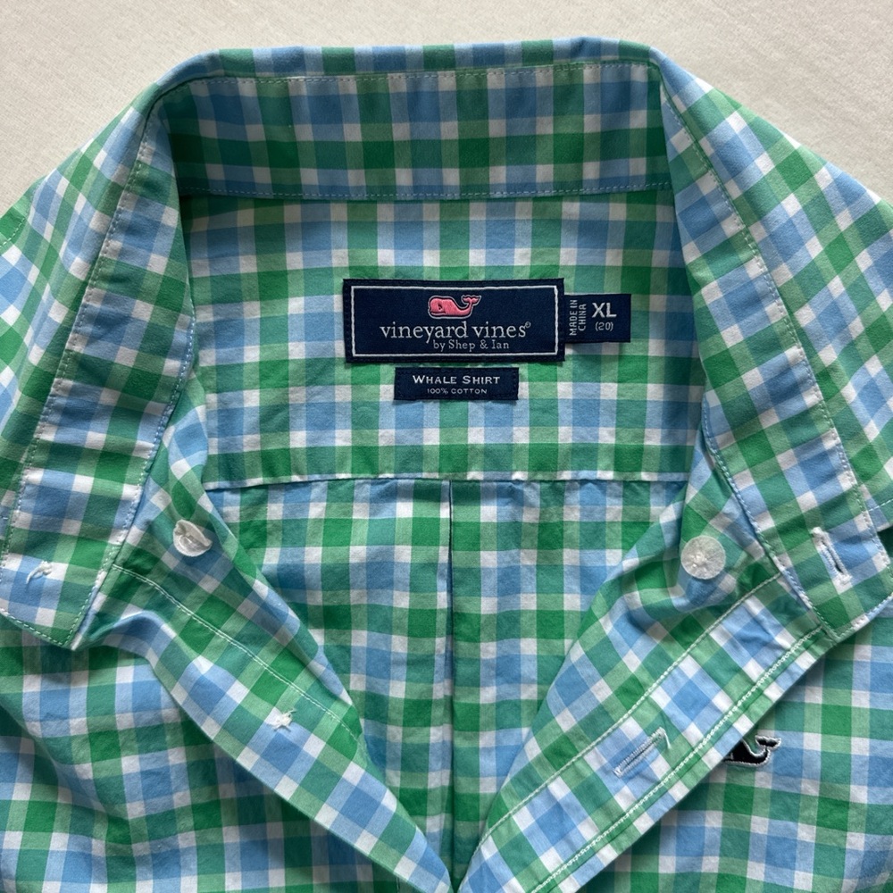 Vineyard Vines Green and Blue Checkered Men's Shirt